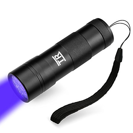 UV Torch,TechRise 12-Led LED UV Flashlight Pets Blacklight Dogs/Cats Urine Detector, Ultraviolet Flashlight Find Dry Stains on Clothes, Carpets or Floor - Black