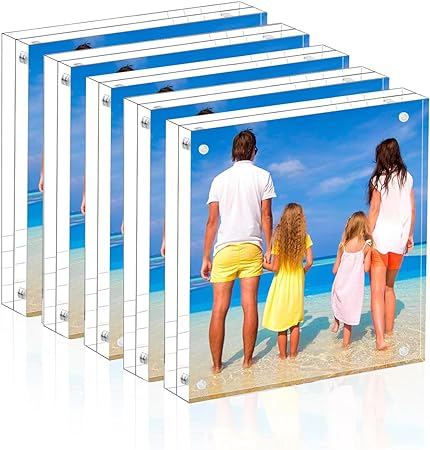 Meetu Acrylic 5x5 Picture Frame 5 Pack Clear Two Sided Desk Photo Frame Magnetic Frame Inner Size 4x4 with Gift Pack for Display Family Pictures Baby Photos Friends Pictures Pet Dog Picture