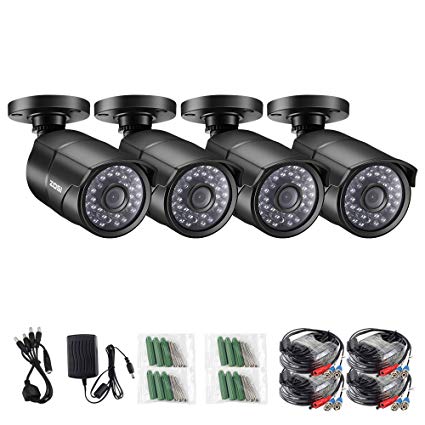 ZOSI 4 Pack 2.0MP HD 1080P 1920TVL Bullet Outdoor/Indoor Security Camera (Hybrid 4-in-1 HD-Cvi/Tvi/Ahd/960H Analog Cvbs), 36Pcs LEDs, 100ft IR Night Vision, Weatherproof Surveillance Camera