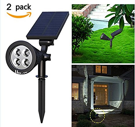 Solar Spotlight, Holan 4 LED IP65 Waterproof Spotlight Outdoor Landscape Lighting In-ground Light for Garden Backyard Lawn, Pack of 2