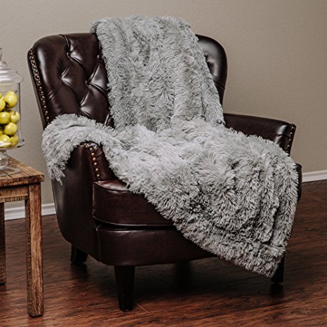 Chanasya Super Soft Long Shaggy Chic Fuzzy Fur Faux Fur Warm Elegant Cozy With Fluffy Sherpa Tan Blue Gray Throw Blanket (60" x 70") - Solid Shaggy Slate Blue Gray