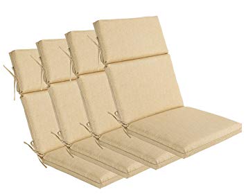 Bossima Indoor/Outdoor Light Yellow/Cream High Back Chair Cushion, Set of 4,Spring/Summer Seasonal Replacement Cushions.