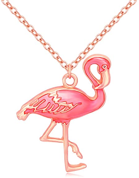 Delicate Pink Enamel Flamingo Bird Pendant Necklace Women Jewelry Spirit Animal Inspirational Gift for Her (Rose Gold)