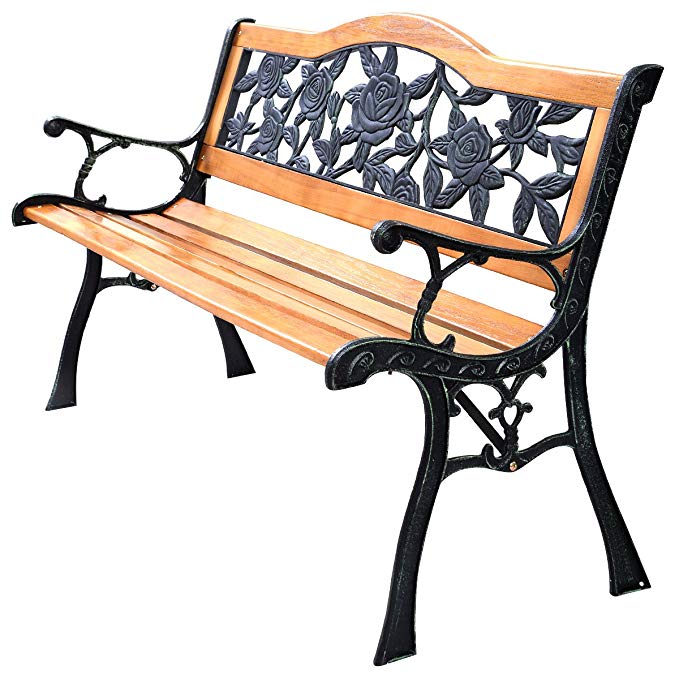 Giantex Patio Park Garden Bench Porch Path Chair Furniture Cast Iron Hardwood