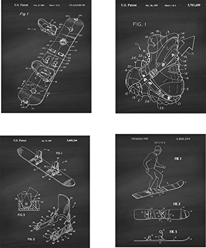 Snowboard Patent Wall Art Prints on Chalkboard Background - set of Four (8x10) Unframed - wall art decor for any snowboarder