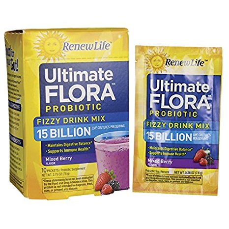 Renew Life Ultimate Flora Probiotic Fizzy Drink Mix 15 BILLION Packets MIXED BERRY