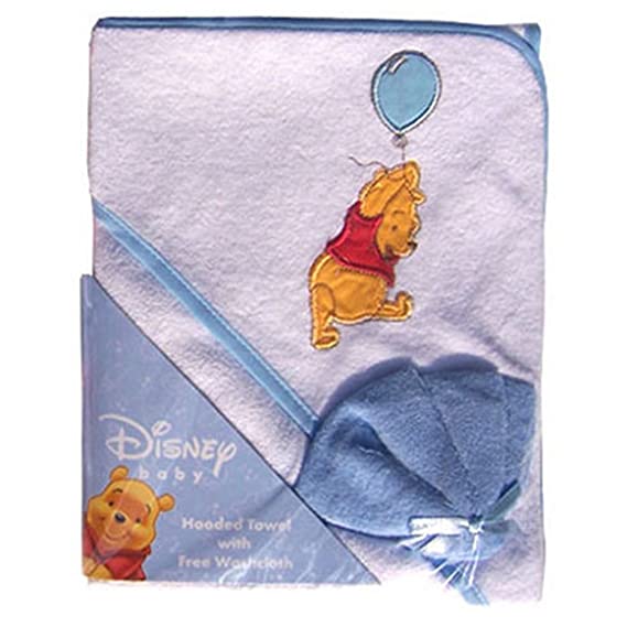 Winnie The Pooh Hooded Towel & Washcloth set - blue