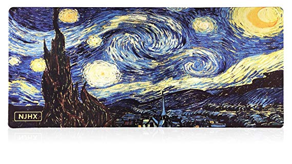 NJHX Large Gaming Mouse Pad(35.4 x15.7 inch 4mm Thick) Extended Mouse Mat with Non-Slip Rubber Base, Keyboard Pad Waterproof Mouse Mat with Smooth Surface and Stitched Edges-The Starry Night