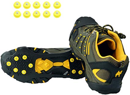 Ice Grips,Crampons Non-Slip Ice and Snow Grips Cleat Over Shoe/Boot Traction Cleat Rubber Spikes Anti Slip 10 Steel Studs Slip-on Stretch Footwear for Hiking and Walking