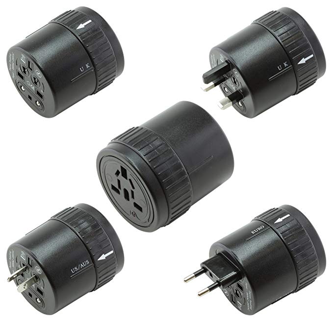 Kit World Travel Adapter Charger Plug for UK, EU, US and AUS - Black