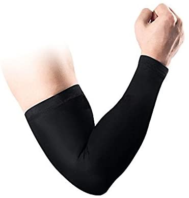 AceList 1 Pair Arm Sleeves UV Protection Cooling Warmer Sports Compression Sleeves - Black M