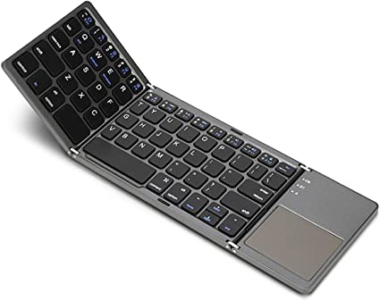 Foldable Bluetooth Keyboard, Wireless Bluetooth Keyboard with Touchpad, Pocket Size USB Rechargeable Bluetooth Keyboard Compatible with iOS, Windows, Android Smartphones, Tablets, Laptops and More
