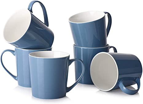 DOWAN Coffee Mug Set, 18oz Large Handle Coffee Mug Set of 6, Ceramic Mug for Coffee, Tea, Cocoa, and Mulled Drinks, Haze Blue.