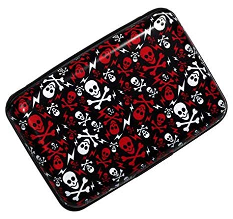 Plixio Red & White Skull Aluminum Wallet & Credit Card Case with RFID Protection
