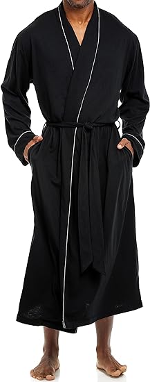 Alexander Del Rossa Men's Soft Cotton Knit Jersey Long Lounge Robe with Pockets, Bathrobe