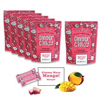 Gem Gem Ginger Candy Chewy Ginger Chews (Mango, 5.0oz, Pack of 6)