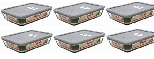 Pyrex 3-cup Rectangle Glass Food Storage Sets (3 cup Containers (Pack of 6), Grey Lid)