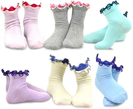 TeeHee Kids Girls Cotton Roll Top Crew Socks 6 Pair Pack