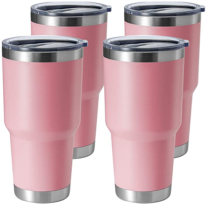 HASLE OUTFITTERS 30oz Tumbler Stainless Steel Coffee Tumbler Double Wall Vacuum Insulated Travel Mug with Lid (Pink, 4 Pack)