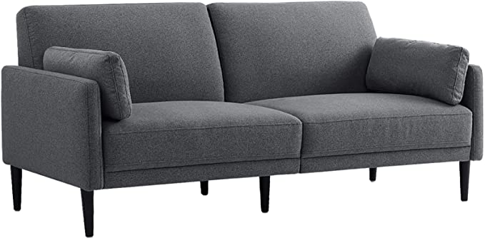 EASELAND Modern 72'' Fabric Loveseat for Small Space, Apartment Loveseat, Bedroom Love seat Sofa,Easy Tool-Free Assembly with 2 Pillows (Black Grey)