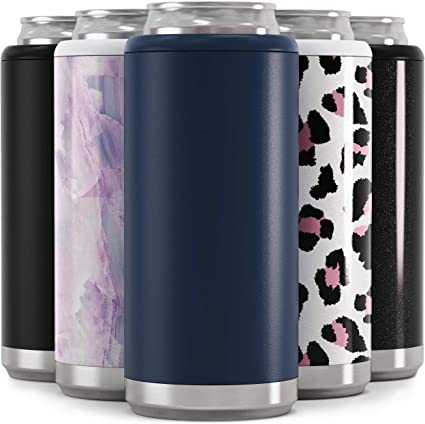Maars Skinny Can Cooler for Slim Beer & Hard Seltzer | Stainless Steel 12oz Koozy Sleeve, Double Wall Vacuum Insulated Drink Holder - Matte Midnight
