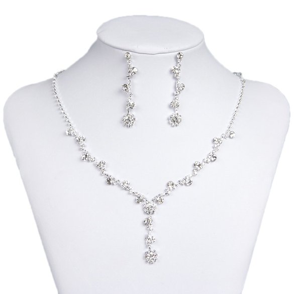 Belle House Sliver Necklace Earrings Flower Jewelry Sets for Wedding Bridal Party BH15049