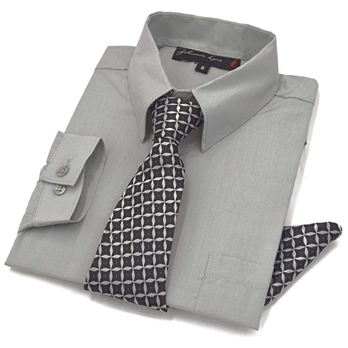 Johnnie Lene Boys Long Sleeve Dress Shirt with Tie and Handkerchief