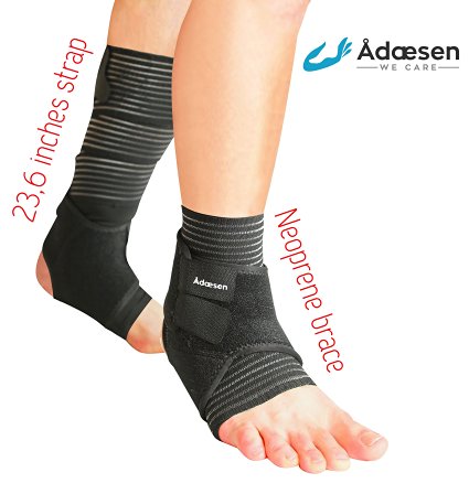 Ankle Brace - 2 protectors in 1 Bundle of Soft Compression Support with Strap and Breathable Neoprene Stabilizer - Treatment of Sprained Ligament, Plantar Fasciitis, Achilles Tendon - Sports and Daily
