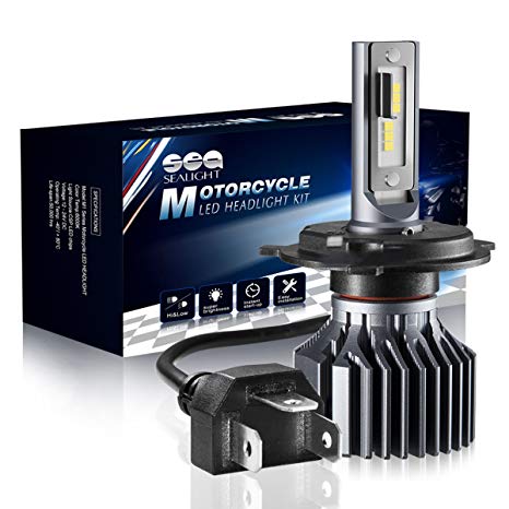 H4/9003 LED Motorcycle Headlight bulbs- SEALIGHT Hi/Lo Beam Replacement Conversion Kit Headlamp Single Bulb 6000LM 12V HID White 6000K