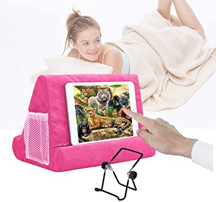 Multi-Angle Soft Pillow for iPads, Tablet Pillow Lap Stand for iPad,eReaders, Smartphones, Books, Magazines Tablet Stand Pillow Holder Pink