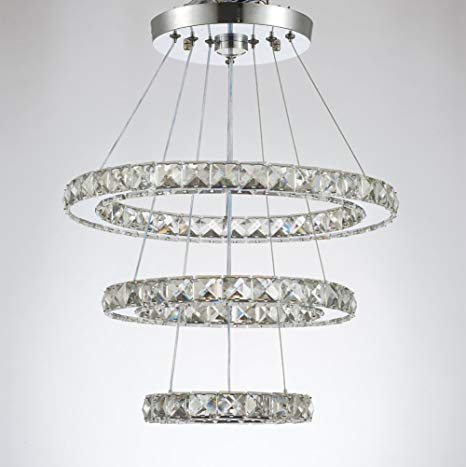Dixun Modern Crystal Chandeliers LED Chandelier Pendant Lights Chandelier Rings Pendant Light 20/30/40cm(8/12/16 inches)(Cool White 20/30/40)