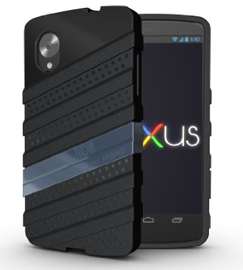 TUDIA [WAV-HYBRID] Dual Material Protective Bumper Case for Google Nexus 5 (Black/Grey)