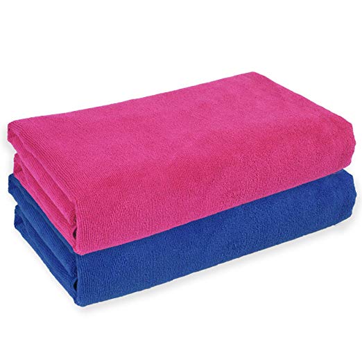 Belmalia 2 Microfibre Towels XXL extremely absorbent and quick-drying 180 x 75 cm Blue   Pink