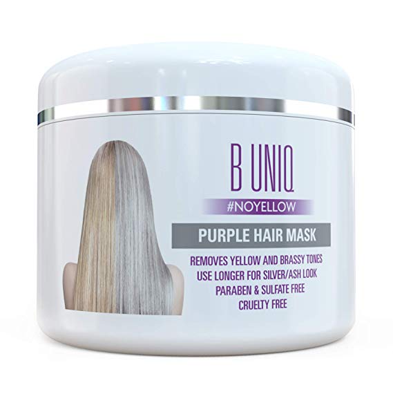 Purple Hair Mask For Blonde, Platinum & Silver Hair - No Yellow: Blue Masque to Reduce Brassiness & Condition Dry Damaged Hair - Sulfate Free Toner - 215 ml