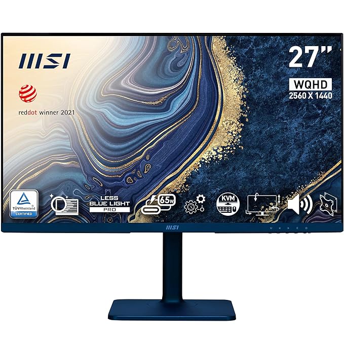 Modern MD272QP Ultramarine Business Computer Monitor - 27" WQHD 2560x1440 IPS Panel, 65W Type C Power Delivery with DP Alternate, 75Hz Refresh Rate, HDMI, DisplayPort, KVM, Less Blue Light, VESA-Mount