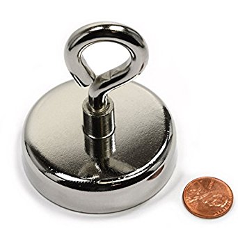 CMS Magnetics 249 LB Super Powerful Neodymium Cup Magnet 0.59" Thick x 2.39" Diameter With Eyebolt - River Fishing Magnet - 1 Ct.