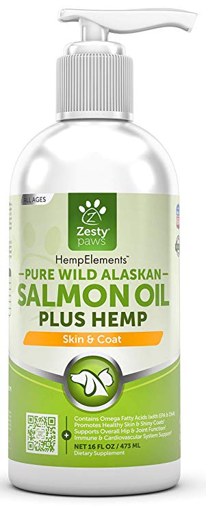 Zesty Paws Pure Wild Alaskan Salmon Oil for Dogs & Cats - Supports Joint Function, Immune & Heart Health - Omega 3 Liquid Food Supplement for Pets - All Natural EPA   DHA Fatty Acids for Skin & Coat