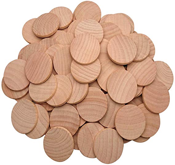 AxeSickle Natural Wood Slices 1.5 inch Unfinished Round Wood 100 pcs These Round Wood Coins for Arts & Crafts Projects, Board Game Pieces, Ornaments, The Limitations are Endless 100 per Pack.