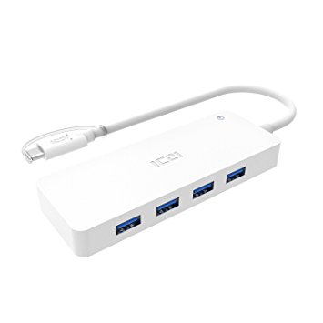 USB C to 7 Port USB 3.0 Hub, ICZI Type C to USB 3.0 Hubs Compatible for Thunderbolt 3, Hub with Power Adapter for MacBook ChromeBook Pixel Acer Aspire ASUS & More Type C Supported Devices - White