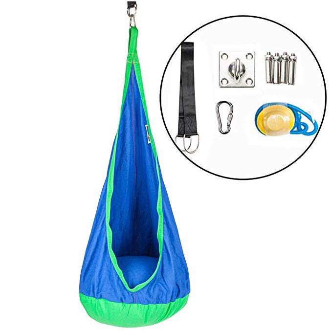 Hammock Pod Swing Chair for Kids Indoor and Outdoor Hanging Seat Nook (All Accessories Included) (Blue)