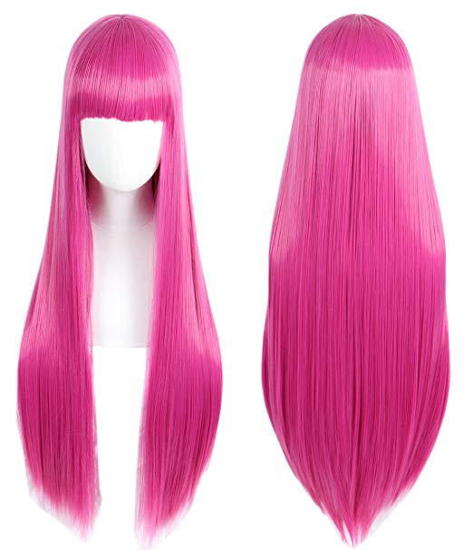 Linfairy Anime Hot Pink long Princess Wig Halloween Costume Cosplay Wig for Women 85CM