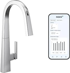 Moen S75005EVC Nio Smart Touchless Pull Down Sprayer Kitchen Faucet with Voice Control and Power Boost, Chrome