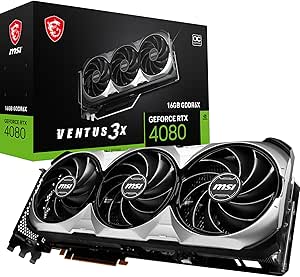 MSI GeForce RTX 4080 16GB Ventus 3X OC Gaming Graphics Card - 16GB GDDR6X, 2550 MHz, PCI Express Gen 4, 256-bit, 3X DP v 1.4a, HDMI 2.1a (Supports 4K & 8K HDR)