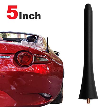 BASIKER 5-Inch Short Antenna Mast for 2006-2019 Mazda Miata MX-5 Metal Mast Black Oxidation Prevent Fading & Support for Car Wash