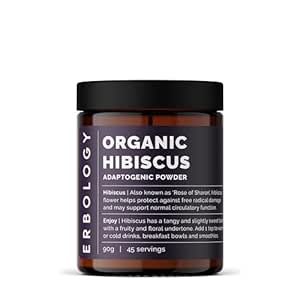 Erbology Organic Hibiscus Powder 3.2 oz - 45 Servings - Destress - Straight from Farm - Raw, Vegan and Gluten-Free - Non-GMO - No Additives or Preservatives - Recyclable Glass Jar