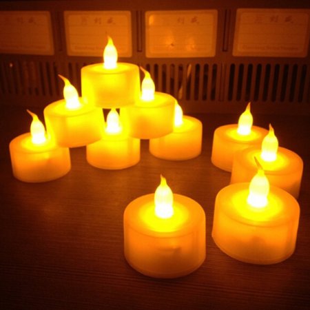 12 Battery Operated LED Tealight Candles Flameless Heatless Faux Wedding Holiday Christmas Thanksgiving Party Light Dozen