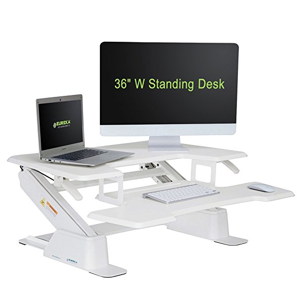 Eureka Ergonomic Standing Desk - Height Adjustable Desk Converter, Sit-to-Stand Workstation, 36-Inch Wide, Fits People Up To 6'5" Tall, No Assembly Required, SGS Top Rated, White