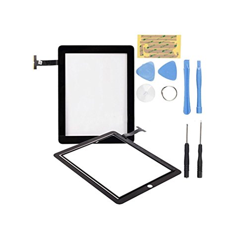 Flylinktech Screen Replacement for iPad 2, Touch Screen Digitizer Full Front Glass Assembly with Tools and Adhesive for iPad 2 Black