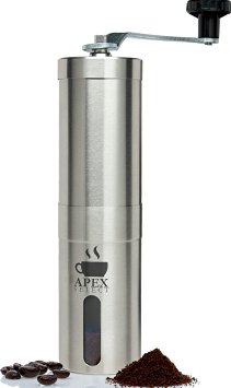 APEX SELECT Ceramic Burr Manual Coffee Grinder, Portable Coffee Mill, Stainless Steel - Aeropress Compatible