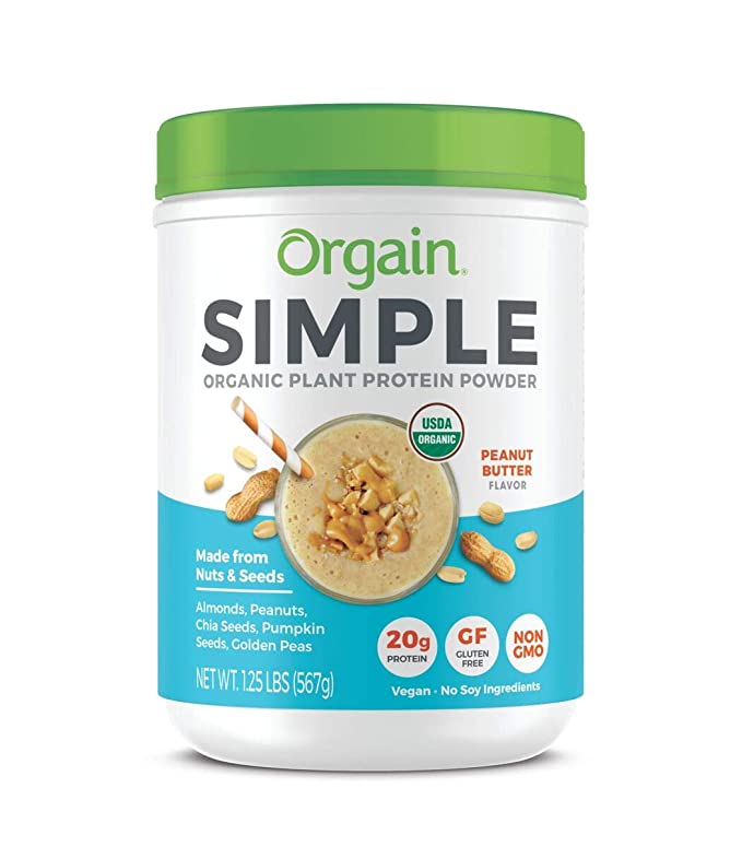 Orgain Simple Organic Plant Protein Powder, Peanut Butter - Vegan, Dairy Free, Gluten Free, Stevia Free, Made with Fewer Ingredients, Kosher, Non-GMO, 1.25 Pound